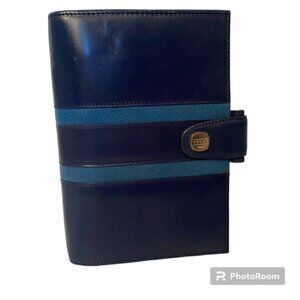 MARK CROSS ACCESSORY AGENDA BLUE LEATHER RING BINDER CARD SLOTS SNAP NO PAPER
